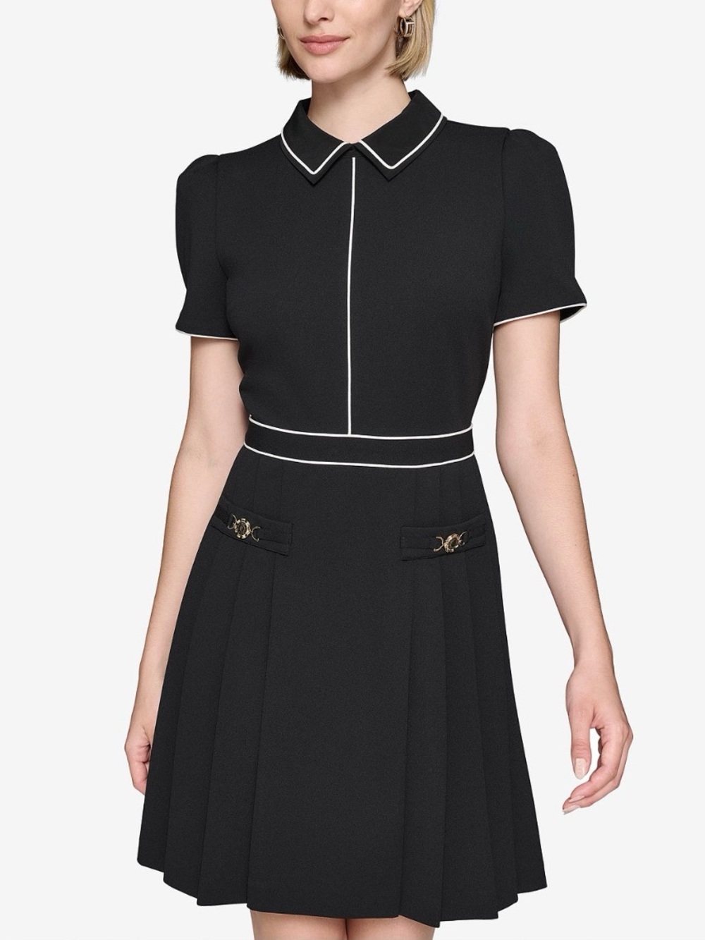 Karl Lagerfeld Black Mini Dress with White Trim